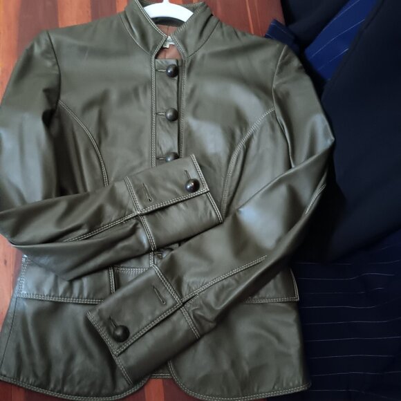 Women's Vegan Leather Military Style Jacket in Rich Green - Picture 13 of 13
